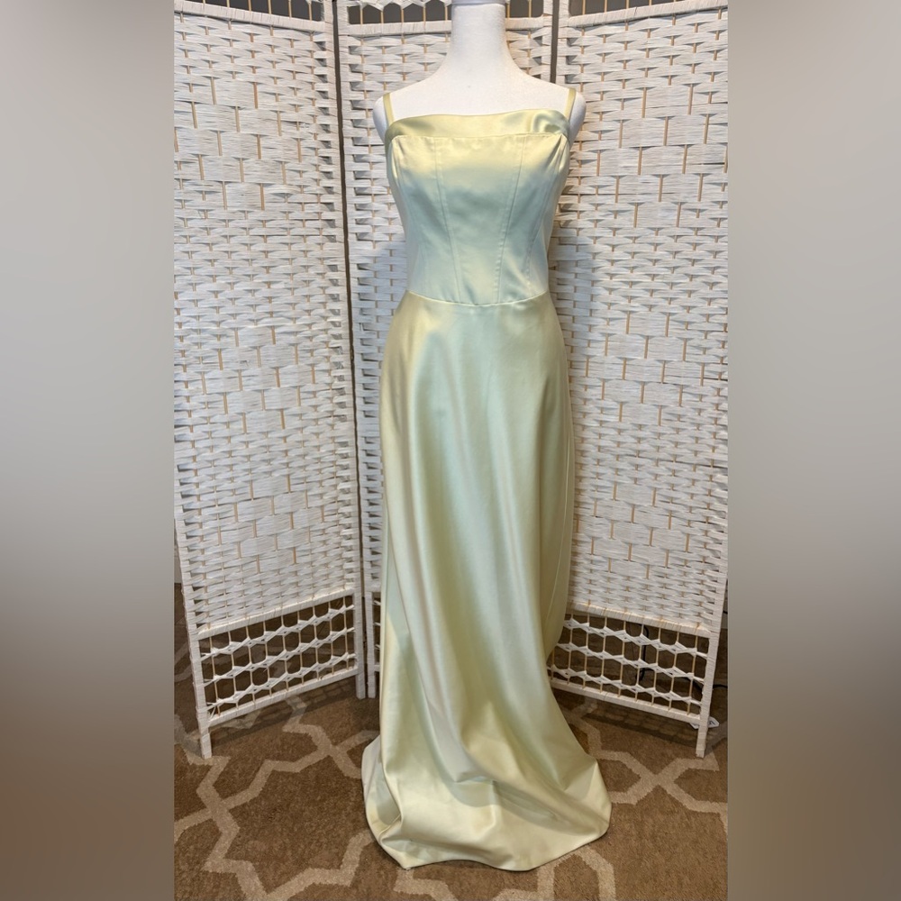 Prom/formal dress by Odessa, size 10, quality satin in celery. Perfect!